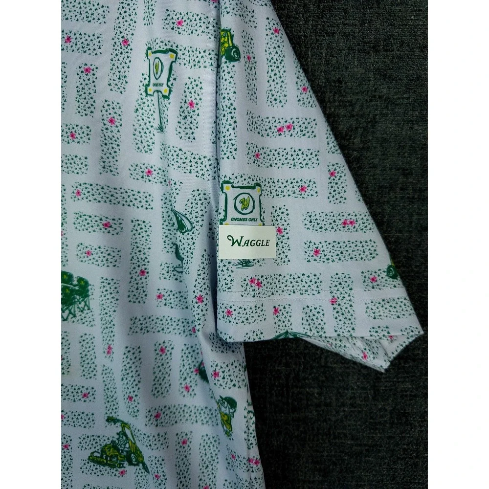 Waggle Gnomes Only Golf Print Polo Shirt Mens XL White Green Masters Party - Picture 4 of 7
